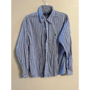 Ralph Lauren Striped Button Down Shirt‎ Custom Fit Blue XL